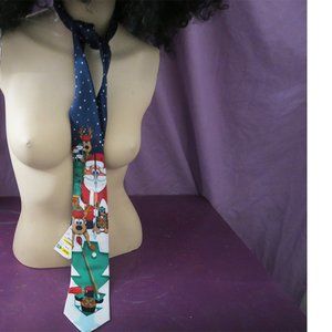 Holiday Traditions Men's santa and reindeer holidays Christmas tie In blue white